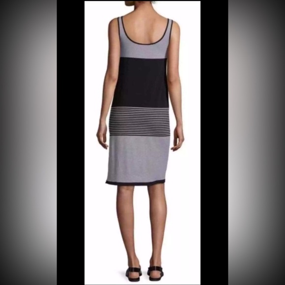 THEORY Tegano Engineered Tee Tank Dress Black White Striped Mini Knit Small - Picture 2 of 9